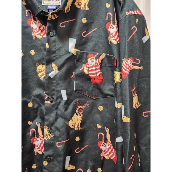 RSVLTS Sandlot Green Button Down Christmas Long-Sleeve Collared Shirt Size XXL - Picture 2 of 9